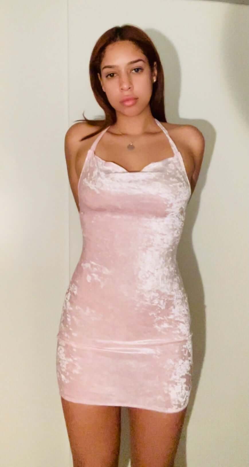Pink velvet spaghetti strap dress store